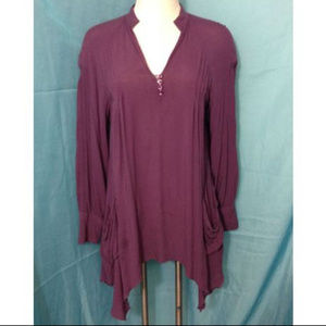 Purple Flowy Top Shirt Blouse Asymetrical